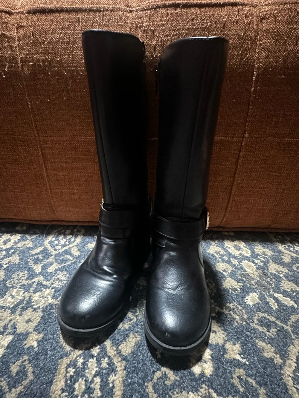 Classic Black Knee-High Riding Boots with Buckle - Sz 1